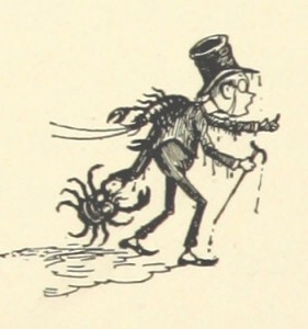 シルクハットの男性を挟む蟹の漫画