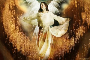 天使の様な羽と白い服を着た姿をした女性